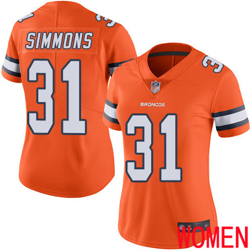 Women Denver Broncos #31 Justin Simmons Limited Orange Rush Vapor Untouchable Football NFL Jersey->denver broncos->NFL Jersey
